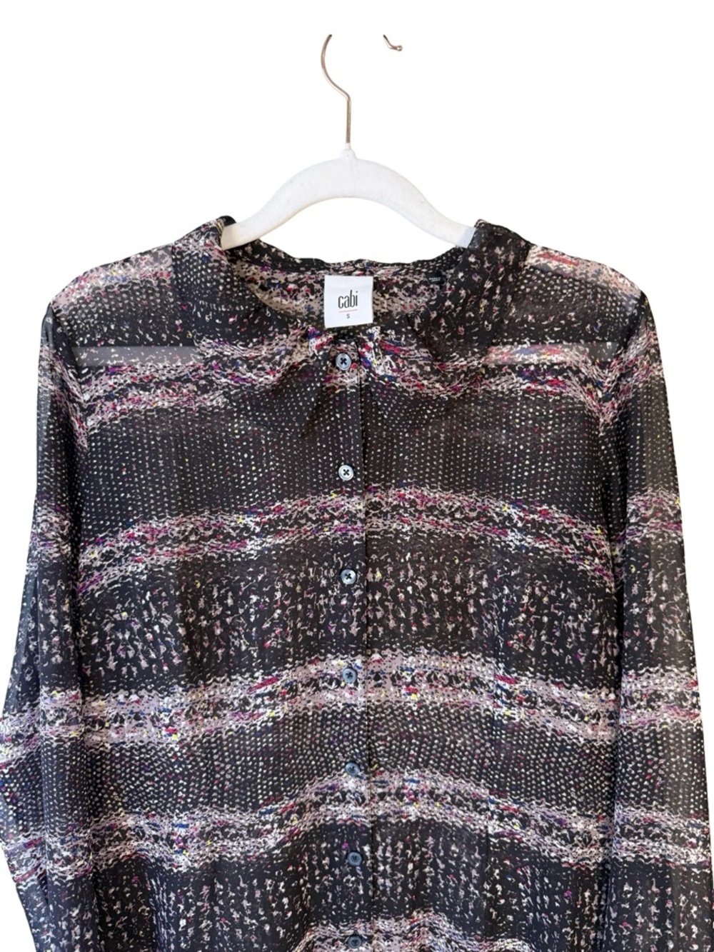 CAbi Sheer Blouse with Pink, Blue & White Speckle Print Size S Lightweight - Picture 11 of 14